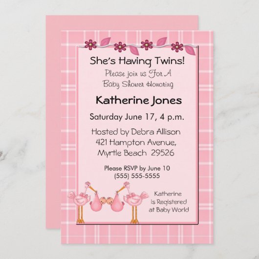 Twin meisjes douche kaart (Voorkant / Achterkant)