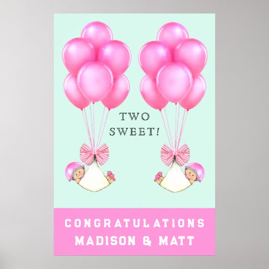 twin meisjes gefeliciteerd poster (Voorkant)