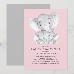TWIN Meisjes Olifant baby shower Invitation Kaart