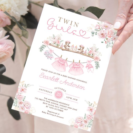 Twin Meisjes Roze Babykleding Meisje Baby shower Kaart