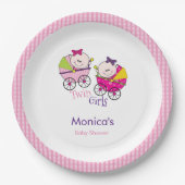 Twin Meisjes Roze Gingham Baby shower Papier Bord (Voorkant)