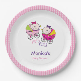 Twin Meisjes Roze Gingham Baby shower Papier Bord