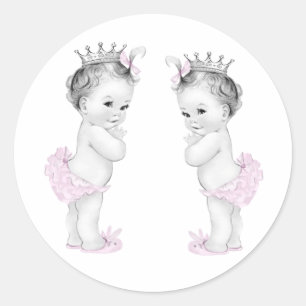 Twin Meisjes Roze Prinses Baby shower Stickers