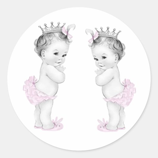 Twin Meisjes Roze Prinses Baby shower Stickers (Voorkant)