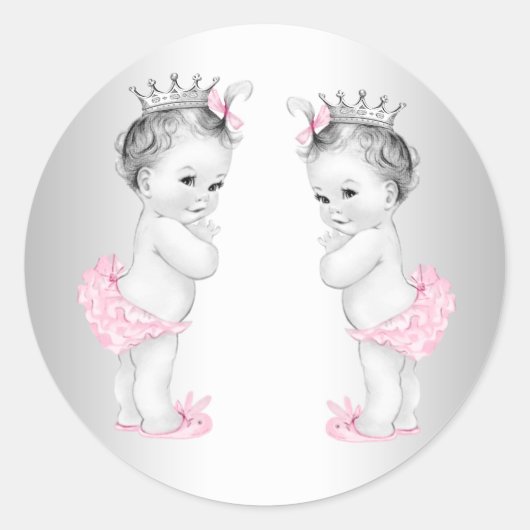 Twin Meisjes Roze Prinses Baby shower Stickers (Voorkant)