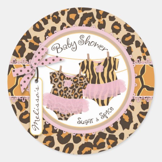 Twin Meisjes Tutus Cheetah Print Baby shower Label (Voorkant)