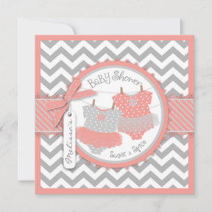 Twin Meisjes Tutus Chevron Print Baby shower Kaart