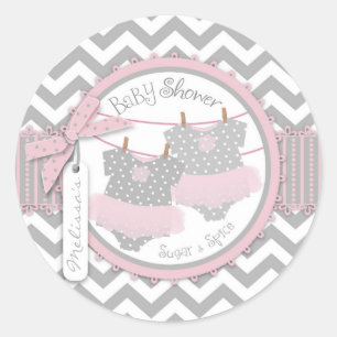 Twin Meisjes Tutus Chevron Print Baby shower Ronde Sticker