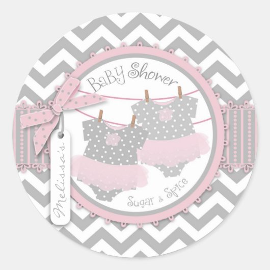 Twin Meisjes Tutus Chevron Print Baby shower Ronde Sticker (Voorkant)
