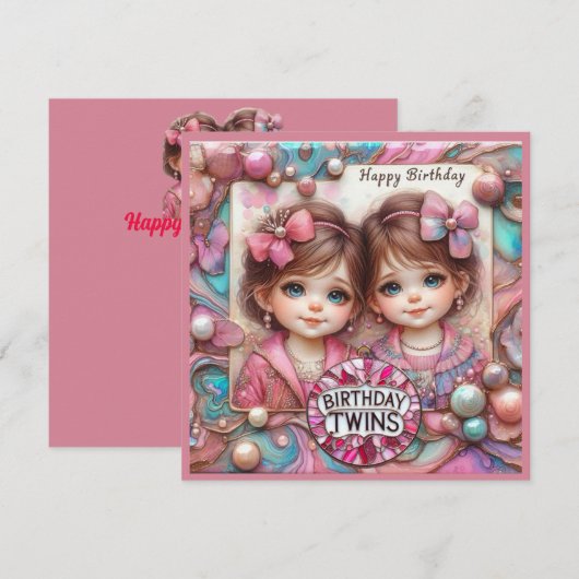 TWIN MEISJES Verjaardag Kaart ~ jonge kinderen ~ R (Voorkant / Achterkant)