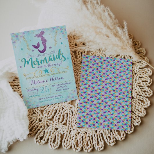 Twin Mermaid Baby shower Invitation Sprinkle Kaart