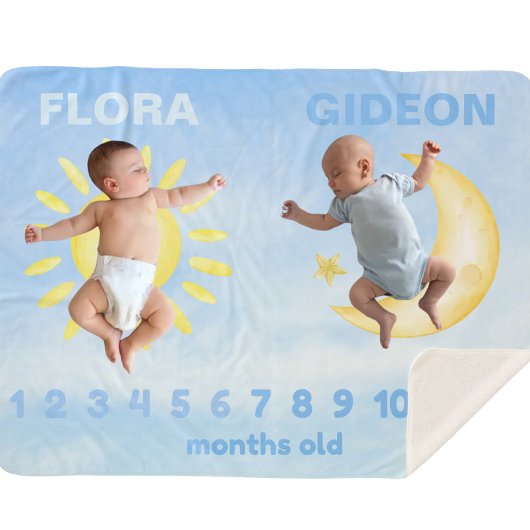  Twin Milestone Sun Moon Babydeken Sherpa Deken