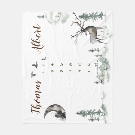 Twin Milestone waterverf bos Fleece Deken (Voorkant)