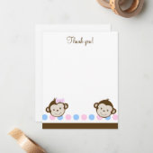 Twin Mod Monkeys boy / girl 4x5 Flat Dank je wel Notitiekaartje (Voorkant / Achterkant in situ)