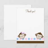 Twin Mod Monkeys boy / girl 4x5 Flat Dank je wel Notitiekaartje (Voorkant / Achterkant)