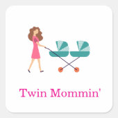 Twin Mommin' Vierkante Sticker (Voorkant)