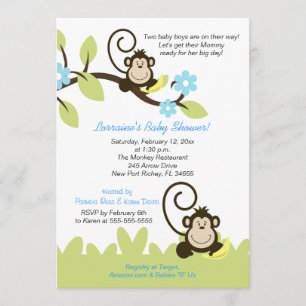 Twin Monkey Baby shower Invitation (formaat 5x7) Kaart