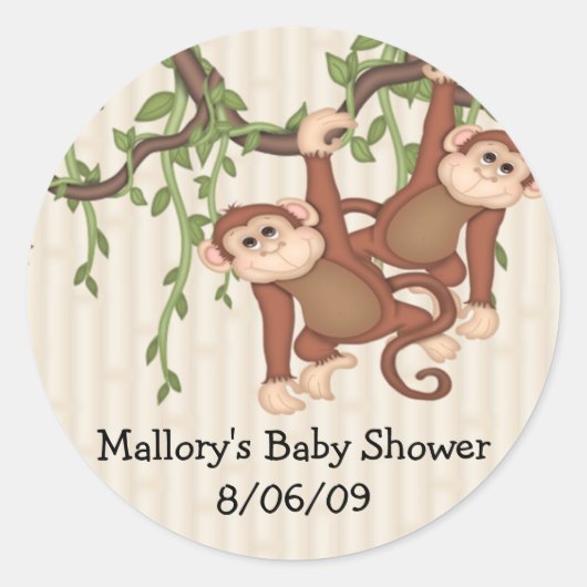 Twin Monkeys Baby shower Ronde Sticker (Voorkant)