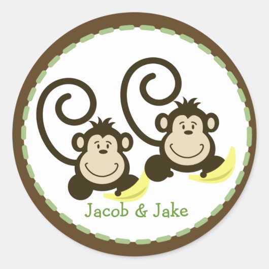 Twin Monkeys Ronde Favor Sticker (Voorkant)