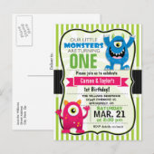 Twin Monsters Verjaardagsfeest Briefkaart Uitnodig (Voorkant / Achterkant)