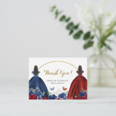 Twin Navy Blauw Rood Rose Prinsessen Quinceañera Informatiekaartje (Staand voorkant)