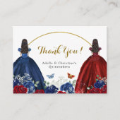 Twin Navy Blauw Rood Rose Prinsessen Quinceañera Informatiekaartje (Voorkant)