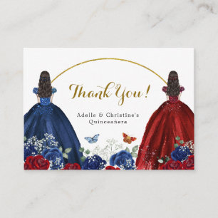 Twin Navy Blauw Rood Rose Prinsessen Quinceañera Informatiekaartje