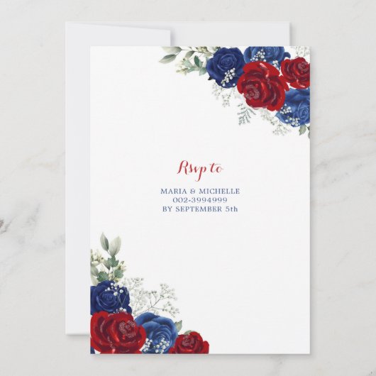 Twin Navy Blauw Rood Rose Prinsessen Quinceañera Kaart (Achterkant)
