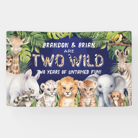 Twin Navy Blue Two Wild Safari thema achtergrond Spandoek (Horizontaal)