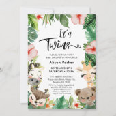 Twin Oerwoud Safari Tropisch groen Baby shower Kaart (Voorkant)