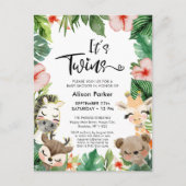 Twin Oerwoud Safari Tropisch groen Baby shower Uitnodiging Briefkaart (Voorkant)