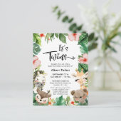 Twin Oerwoud Safari Tropisch groen Baby shower Uitnodiging Briefkaart (Staand voorkant)