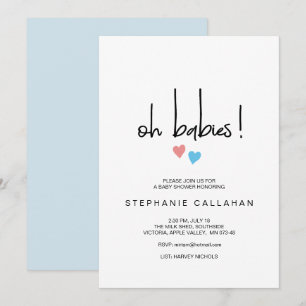 Twin Oh Baby's Baby shower Blauw & Roze Harten Kaart