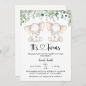 Twin Olifant Baby Douche Uitnodigingen (Voorkant / Achterkant)