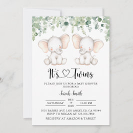 Twin Olifant Baby Douche Uitnodigingen
