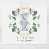 Twin Olifant Baby shower groen gouden gebladerte Sparkling Wijnetiket (Enkel label)