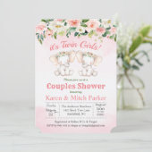 TWIN Olifant Bloemen Baby shower Uitnodiging (Staand voorkant)
