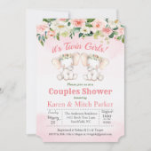 TWIN Olifant Bloemen Baby shower Uitnodiging (Voorkant)