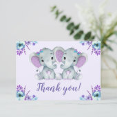 Twin Olifant Dank u kaart Rustieke Bloemen Paarse (Staand voorkant)