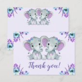 Twin Olifant Dank u kaart Rustieke Bloemen Paarse (Voorkant / Achterkant)