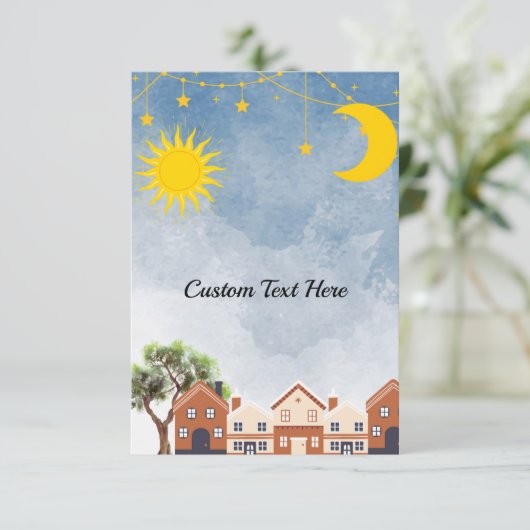 Twin Over the Sun en het Moon Baby shower Informatiekaartje (Staand voorkant)