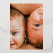 Twin Overjoyed Dank u foto geboorte aankondiging (Voorkant)