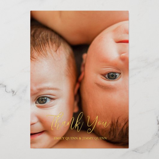 Twin Overjoyed Dank u foto geboorte aankondiging (Voorkant)