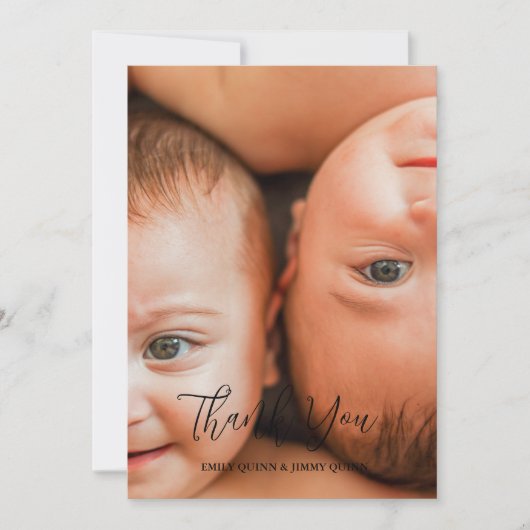 Twin Overjoyed Dank u foto geboorte Aankondiging (Voorkant)