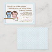 Twin Owl Baby shower Boek Insert Verzoek Kaart (Voorkant / Achterkant)
