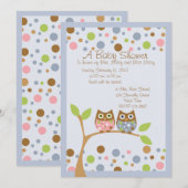 Twin Owl Baby shower Invitation Kaart (Voorkant / Achterkant)