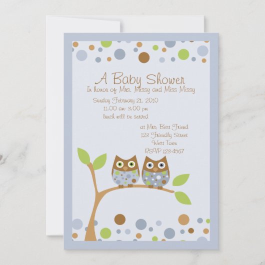 Twin Owl Baby shower Invitation Kaart (Voorkant)