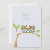 Twin Owl Baby shower Invitation Kaart (Achterkant)