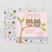 Twin Owl Baby shower Invitation Kaart (Voorkant / Achterkant)
