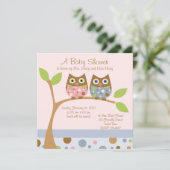 Twin Owl Baby shower Invitation Kaart (Staand voorkant)